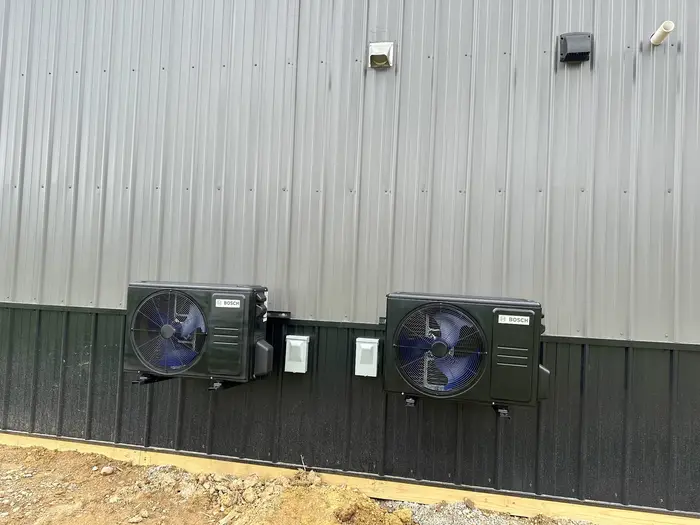 Two Bosch heat pump units installed on new commercial building in Terre Haute Indiana