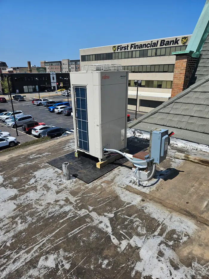 Fujitsu commercial rooftop HVAC unit installed by AirSorce-1 in Terre Haute Indiana